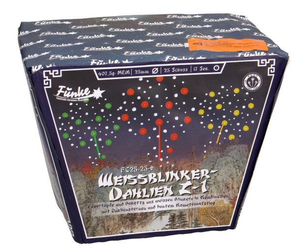 Funke Weissblinker Dahlien Z-1 Feuerwerksbatterie, 25 Schuss